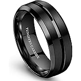 Jstyle Tungsten Wedding Rings for Men Black/Silver/Gold Mens Wedding Band 8MM Mens Engagement Rings Groove Beveled Edges High Polish/Matte Finish Men's Promise Ring Comfort Fit Size 7-14