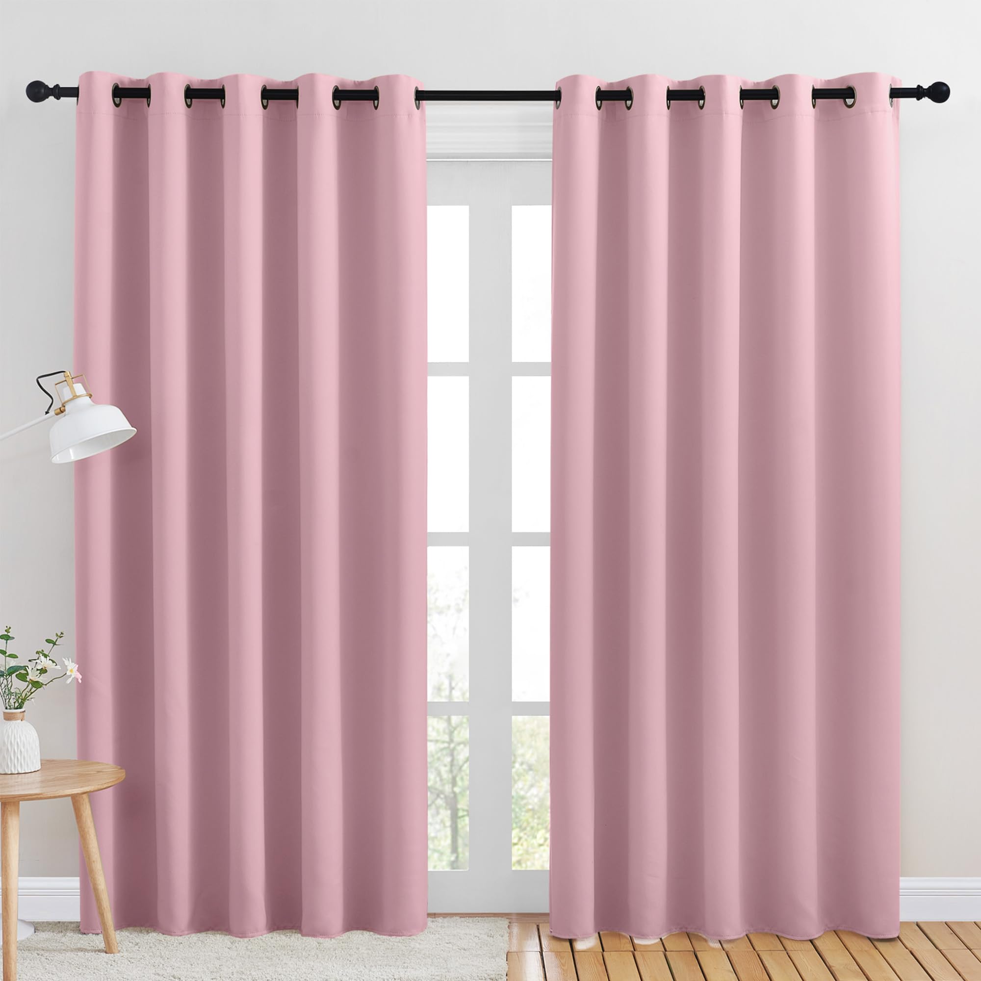 NICETOWN Room Darkening Draperies Window Curtain Panels, Rouge Pink, 2 Panels, W60 x L84 -inch, Thermal Insulated Grommet Room Darkening Curtains for Bedroom Image