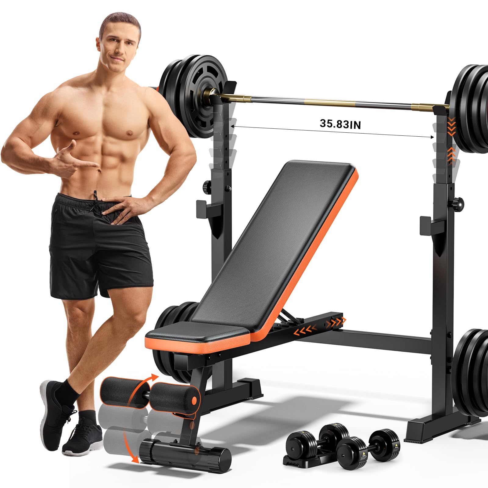Photo 1 of **IT IS USED, IT IS MISSING A PART, IT IS NOT KNOWN IF IT IS MISSING A PART***GIKPAL 770lbs 5-in-1 Adjustable Weight Bench ,Multi-Purpose Bench Press Olympic Workout Bench with Squat Rack for Home Gym Full Body Strength Training