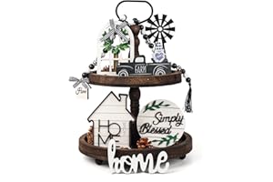 BFAZKXY 9pcs Farmhouse Tiered Tray Decor Set for Home & Kitchen Table Decor, Rustic Farmhouse Decor for Shelf, Tiered Tray Decorations Set