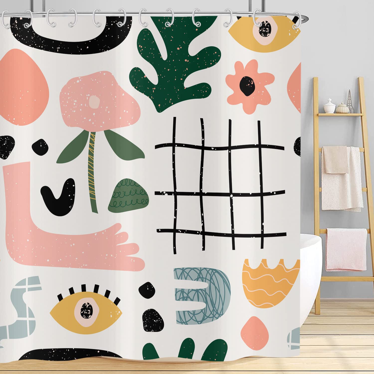 Hnmdmyi Boho Shower Curtain 180x180, Abstract Mid Century Shower Curtains Colorful Modern Geometric Aesthetic Art Bathroom Curtains with Hooks Waterproof Polyester Fabric Washable Bath Curtains