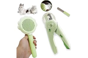 LIFMEGIK Self Cleaning Cat Brush for Shedding, Nail Clipper with LED Light and Nail File, Slicker Brushes and Nail Trimmer for Long Haired Cats (Not Included LR44 Button Cells), Grooming Kit, Cat Lover Gifts