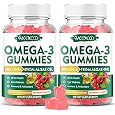 2 Pack Omega-3 Gummies 1000mg, Omega 3 Fish Oil Alternative for Adults, Algae-Based DHA 600mg & EPA 300mg + Vitamins A, C, E, Zinc, Supports Eye & Immune Health, Raspberry Flavor, 120 Count