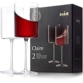 JoyJolt Claire 14oz Red Wine Glass Set, Large Wine Glasses Set of 2, Elegant Crystal Wide Rim Stemware, Modern Glasses with Stem, Made in Europe Stemmed Glassware for Unique Gifts