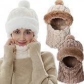 Shyyween 3 Pcs Knitted Mask Scarf Hat for Women Winter Warm Plush Snow Caps Elastic Ski Mask Face Cover Beanie Hat for Adult