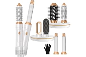 OKWRAP 6 in ONE Blow Dryer Brush, Curling Wand Hair Styling Tools Set, Ionic Hot Air Hair Dryer, Massage Oval Hair Dryer, Left&Right Hair Curlers 100-120V (White)