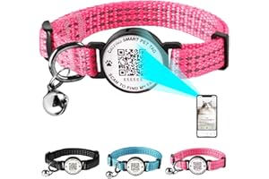 CATPRO Smart QR Code Pet ID Personalized Tag Cat Collar, Reflective Nylon with Bell, Secure Breakaway, Comfortable, Durable - Suitable for Kittens-Rose-S
