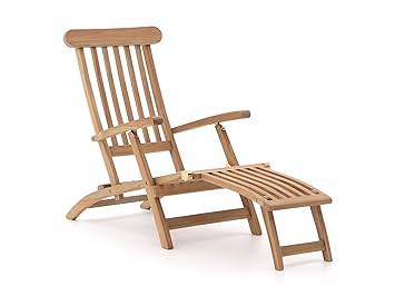 Sunyard Stabile Country Deckchair klappbar | Teakholz Gartenliege mit Fussteil | Sonnenliege aus unbehandeltem Teakholz, für 