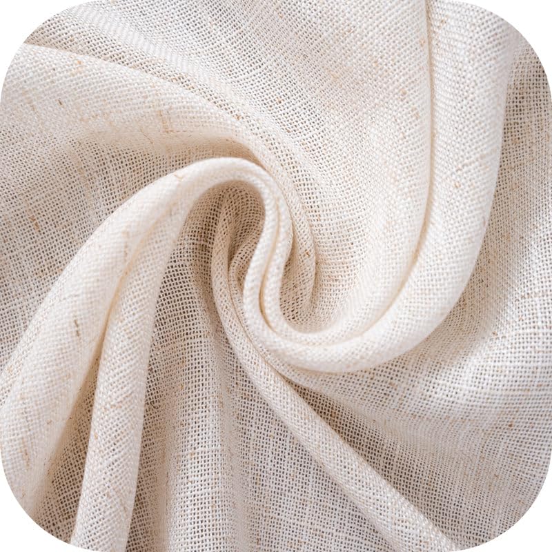 GIRASOLE HOME Pair of Crete Semi Filtering Curtains in Natural Faux Linen 2 Panels 55 x 220 cm with Pocket