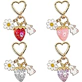 GTILE 4 Pcs Cute Strawberry Keychain, Purse Accessories Charm for Women, Kawaii Heart Flower Daisy Key chains for Handbag