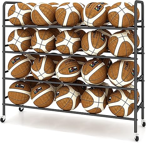 Amazon Co Jp ボール整理カゴ ポータブル屋内屋外ボール収納カート 4層頑丈なスチール製バスケットボールサッカー収納 ラックトロリー ホイール付き 48個のボールを保持 Color Black Size Small スポーツ アウトドア