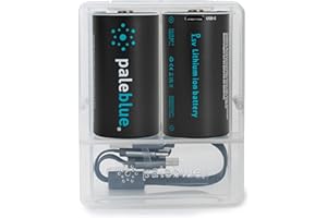 Rechargeable D Batteries with USB Charger by Paleblue, Lithium Ion 1.5v 5000 mAh, Charges Under 6.9 Hours, Over 1000 Cycles, 2-in-1 USB to USB-C Charging Cable, LED Charge Indicator, 2-Pack