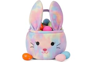 HITTOYS Easter Bunny Baskets for Kids, Egg Hunt Bags Plush Rabbit Bucket with Foldable Ears Easter Gifts for boys and girls