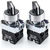 TWTADE 2 Pack 22mm 3 Position Maintained Selector Switch, 2NO 10A 440V Latching Rotary Switch, Metal Head Industrial Control Push Button Switch for Machine Control Panel HB2-BD33