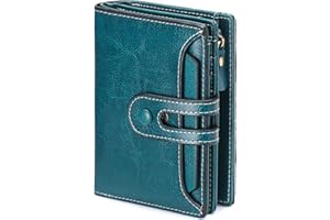 GOIACII Small Wallet Women Rfid Blocking Genuine Leather Compact Bifold Card Holder for Women with Zipper Coin Pocket 2 ID Windows