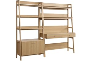 Modway 2-Piece Home Office Desk and Bookshelf Display Case in Oak