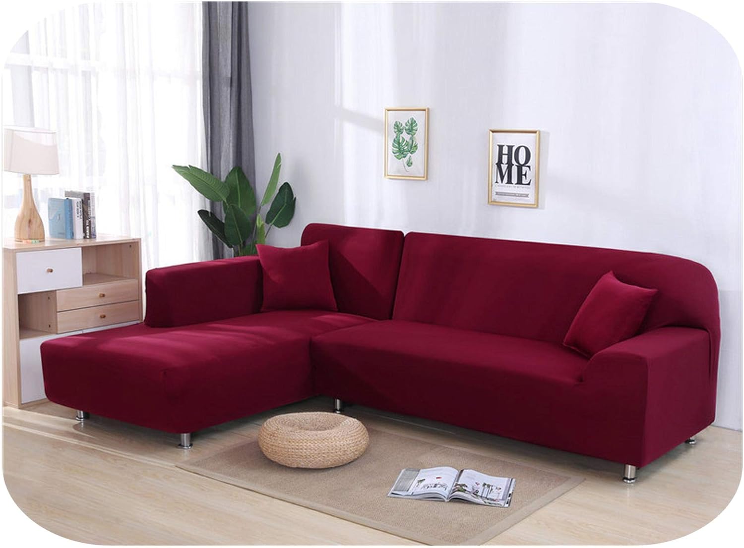 Sukyy Elastic Solid Color Sofa Cover for L Shaped Sectional