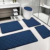 YIHOUSE Memory Foam Bath Mat, Navy Blue Bathroom Rug Set, Soft Non Slip Bathroom Mat, Water Absorbent Bath Rug for Toilet and Floor