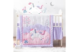 Bertte 4 Piece Crib Bedding Set for Boys Girls, Nursery Bedding Standard Size Soft Baby Bedding Crib Set Including Cartoon Quilt, Crib Skirt, Fitted Crib Sheet and Plush Toy (Unicorn)