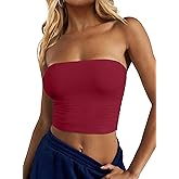 CSDAJIO Women's Casual Ruched Side Strapless Crop Tube Top Ribbed Knit Bandeau Top Summer Skinny Shirt