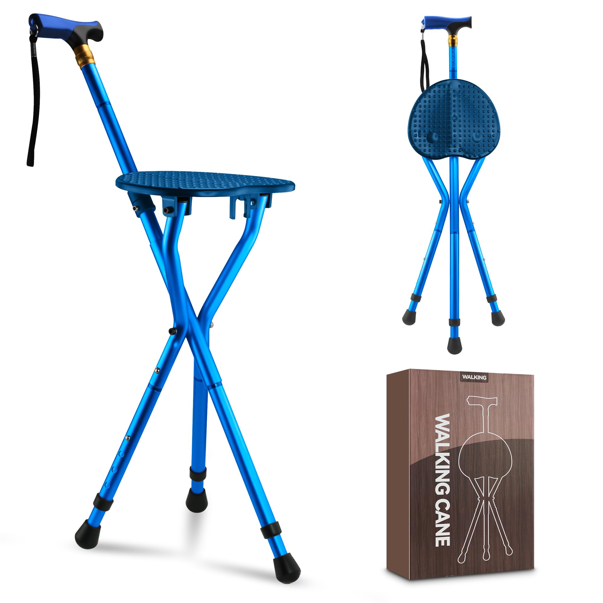 Photo 1 of YOKABOZE Anti-Slip Walking Cane with Seat Folding Lightweight,Walking Stick Height Adjustment,Portable and Sturdy Cane Chair for Travel Outdoor Use, Queuing, Elderly Women and Men
