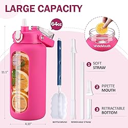 kytffu 64oz Glass Water Bottles with Straw, Half