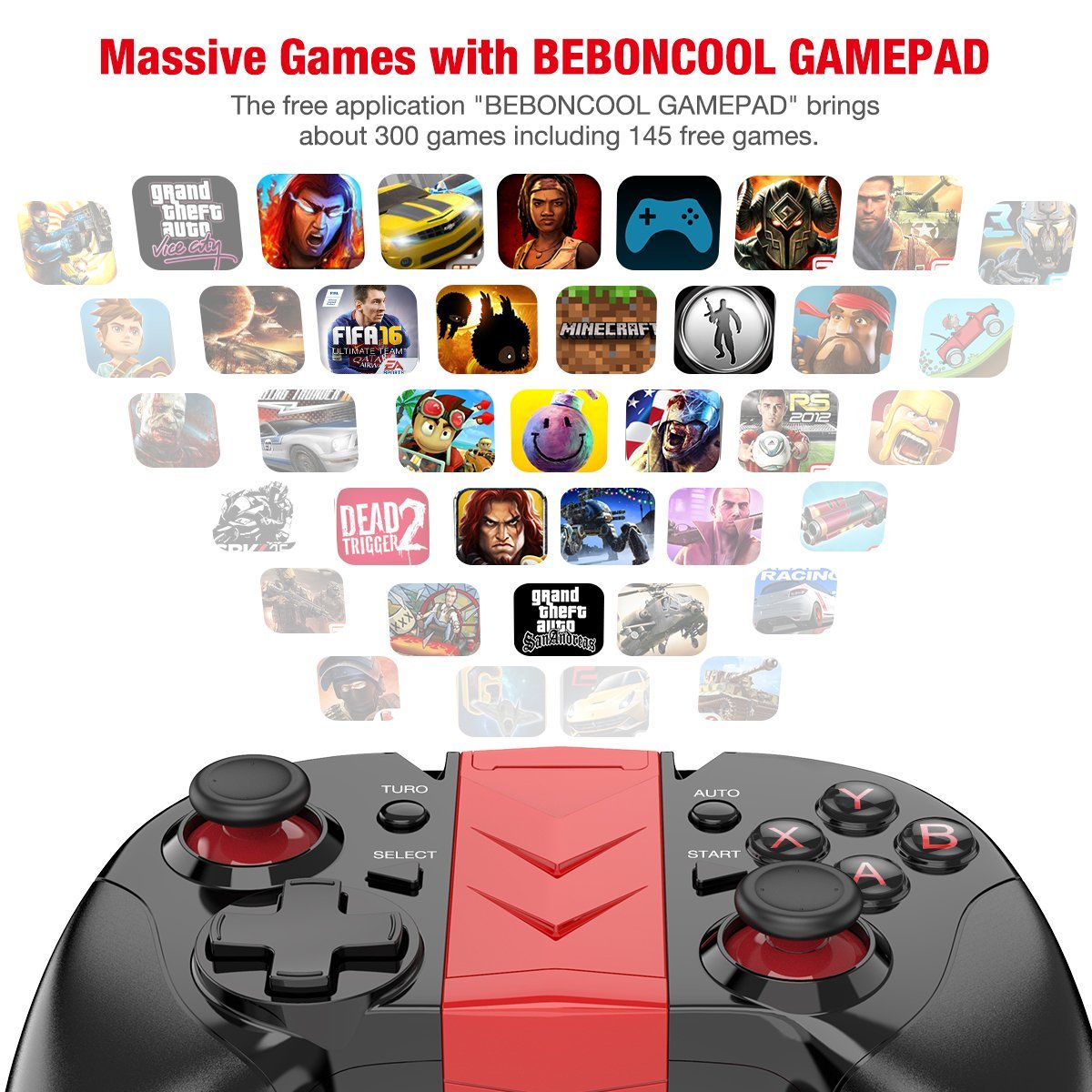 BEBONCOOL Wireless Game Controller, Android Controller Works with Bluetooth, Android Gamepad Supports Samsung Gear VR/Android Phone/Tablet/TV Box/Emulator with Clip