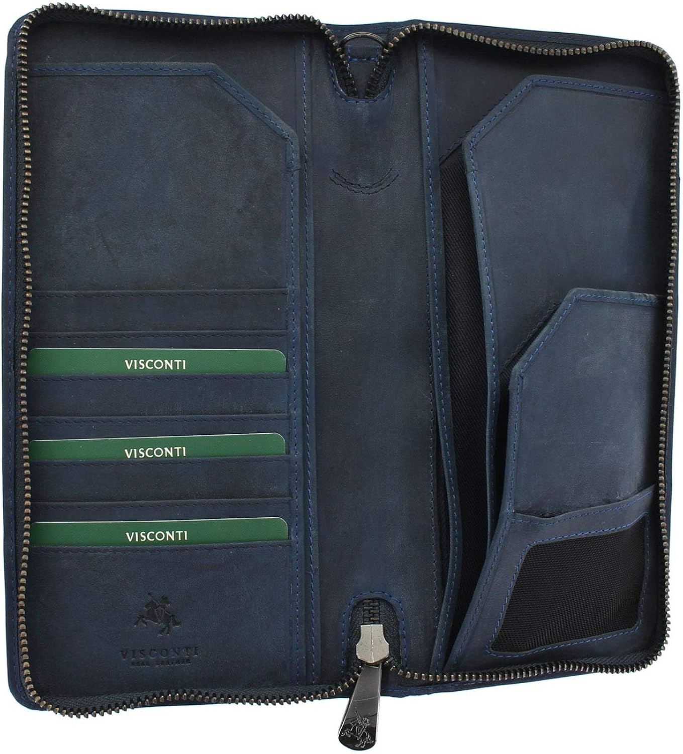 VISCONTI Hunter Collection Wing Leather Travel Wallet & Strap RFID Blocking 728 Oil Blue - Image 4