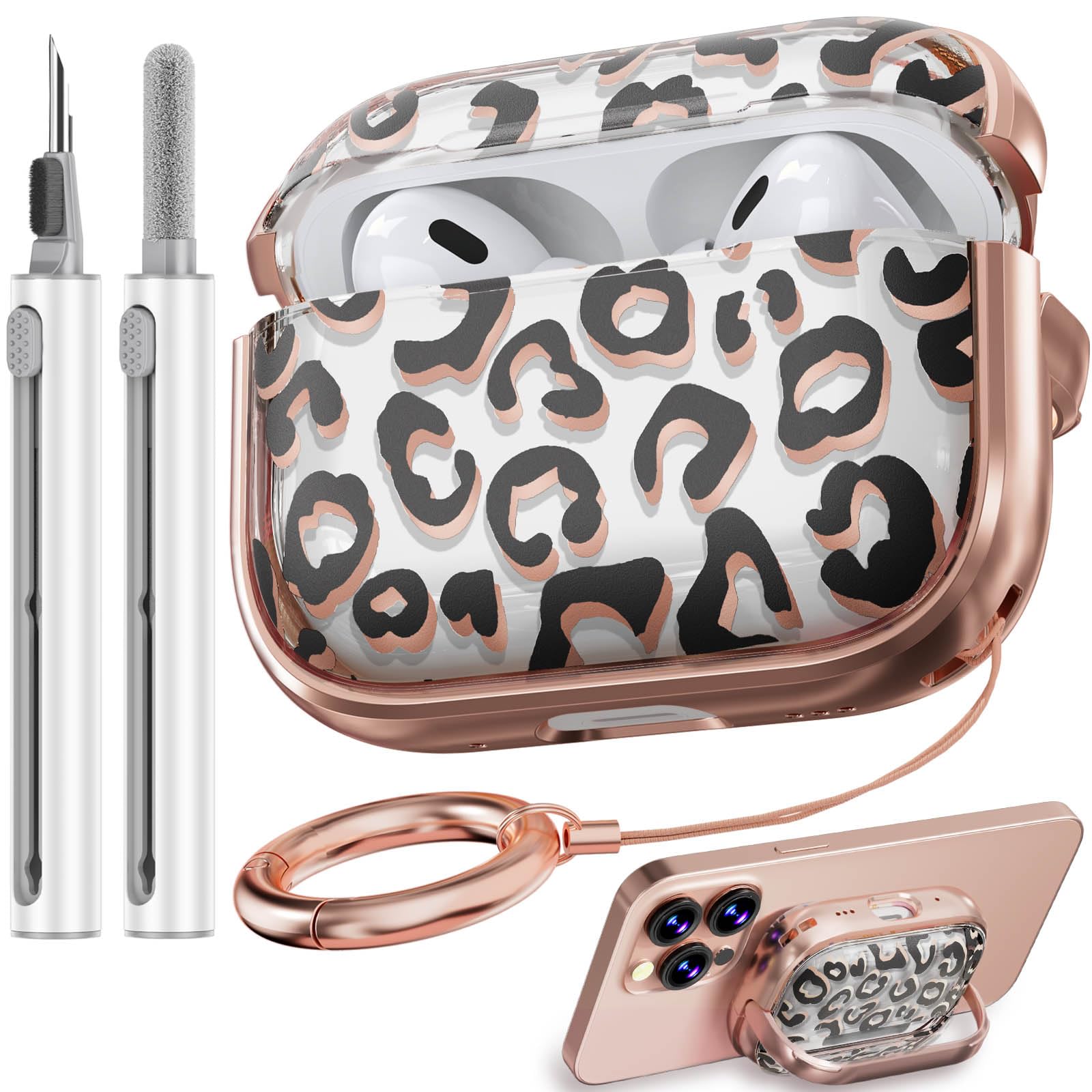 Photo 1 of with Safety Lock for AirPods Pro 2nd/1st Generation Case Cover, Flowers AirPod Pro 2 Case iPod Pro Cases for Women Girls with Cleaner Kit for AirPod Pro Cases (2023 USB-C /2022/2019) -Leopard Print