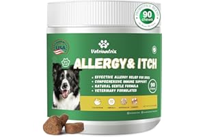 Vetriuntrix Dog Allergy Chews, Dog Itch Relief Chews for Paw Licking Itchy Skin Seasonal Allergies, Probiotics with Omega-3 Turmeric Astragalus for Large Dogs Coat Immune Supplement-90ct