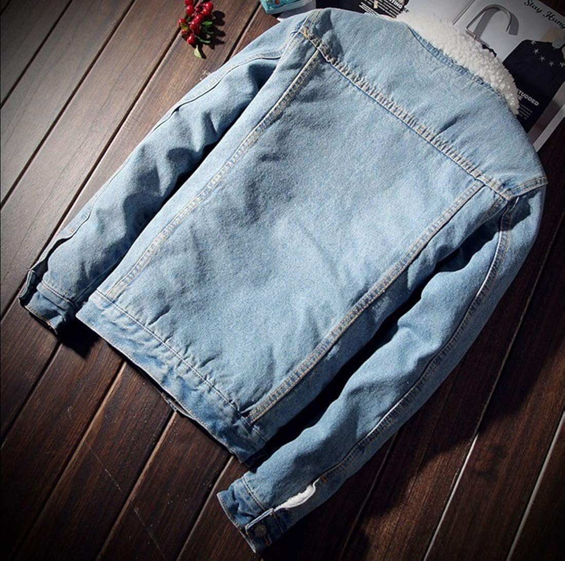 Springrain Men's Winter Sherpa Lined Denim Jacket Windbreaker Trucker Jacket at  Men’s Clothing store