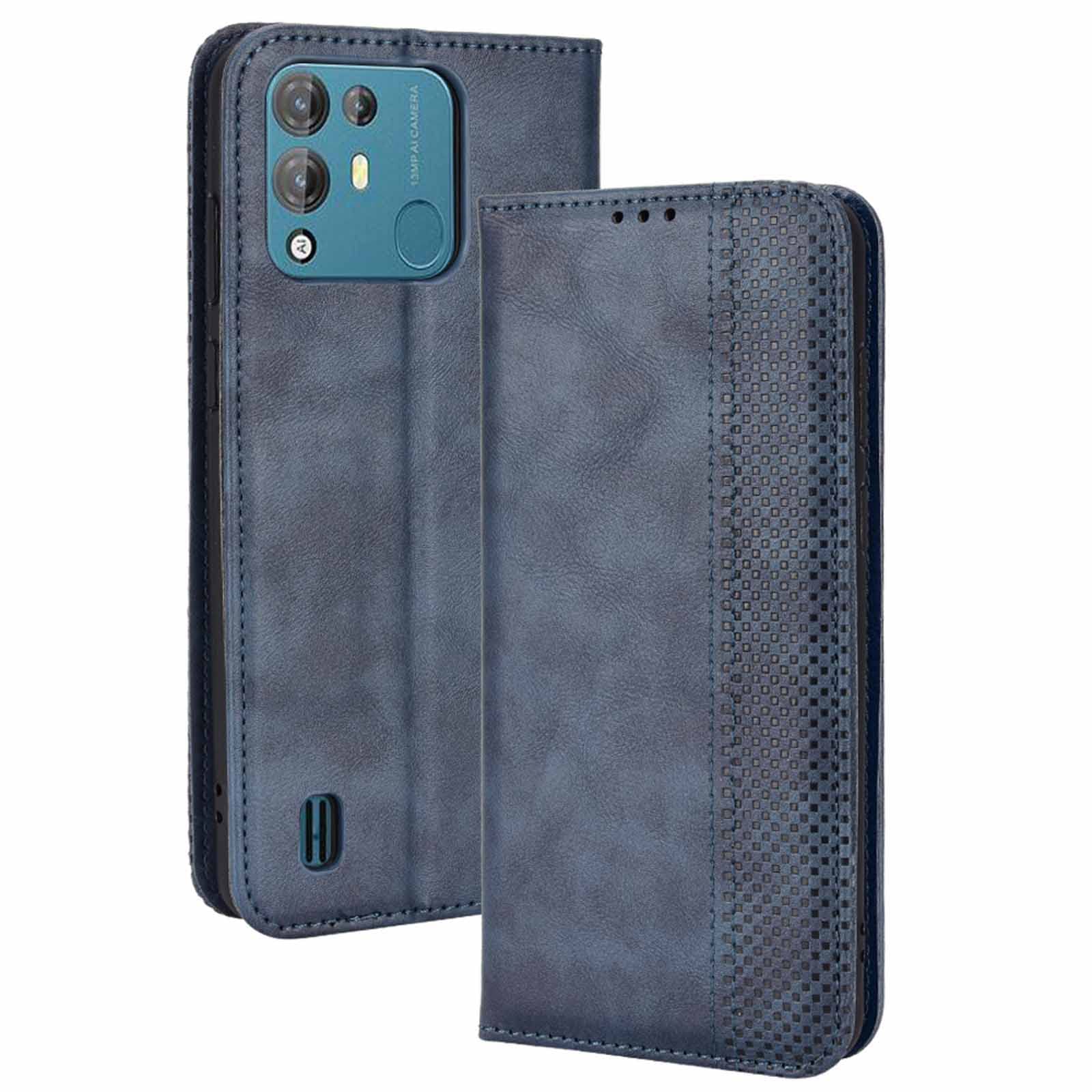 AMWEI Leather Folio Cover for BlackView A55 Pro Case, Magnetic Closure Full Protection Shell Book Design Wallet Flip with [Card Slots]& [Kickstand]. Blue