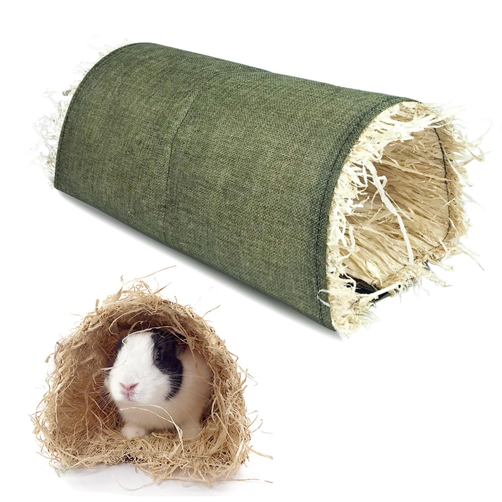 Grass Tunnel Toy, Grass Hut Bed Hideaway Hut Toy Grass House Woven for Rabbit Hamster Chinchillas Guinea Pig Small Animal Accessories Tunnels and Tubes (Green)