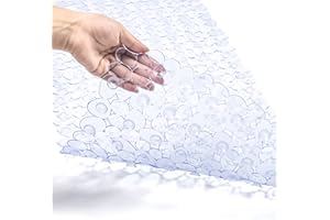 TEESHLY Bath Tub and Shower Mats, Non-Slip Pebble 35 x 16 Inches Machine Washable Bathtub Mat with Drain Holes, Suction Cups for Bathroom (Clear)