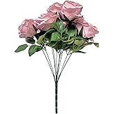 Ribiliwer Artificial Roses 10 Heads UV Resistant Indoor Fake Flower Fake Silk Roses Realistic Roses for Wedding Centerpieces Flower Arrangement Home Decor Mauve
