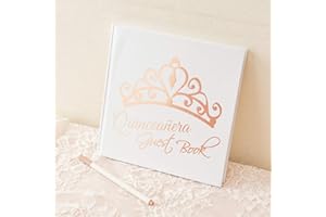 Calculs Libro De Firmas Para Quinceañera Guest Book 15th Quinceanera Party Favors Polaroid Picture Book Decorations 8.5” Square White Cover Rose Gold Gilding