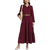 D-Sun Women Corduroy Maxi Dress Casual Long Sleeve Button Down Fall Winter Shirt Long Tiered Flowy Corduroy Dress with Pocket