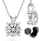KRKC&CO Moissanite Necklaces for Women, Moissanite Solitaire Pendant for Her, Sterling Silver, 4-Prong, GRA, Jewelry Gift for Anniversary/Birthday/Wedding/Valentine's Day - to Wife, Mom, 0.5/1/2/3/4CT