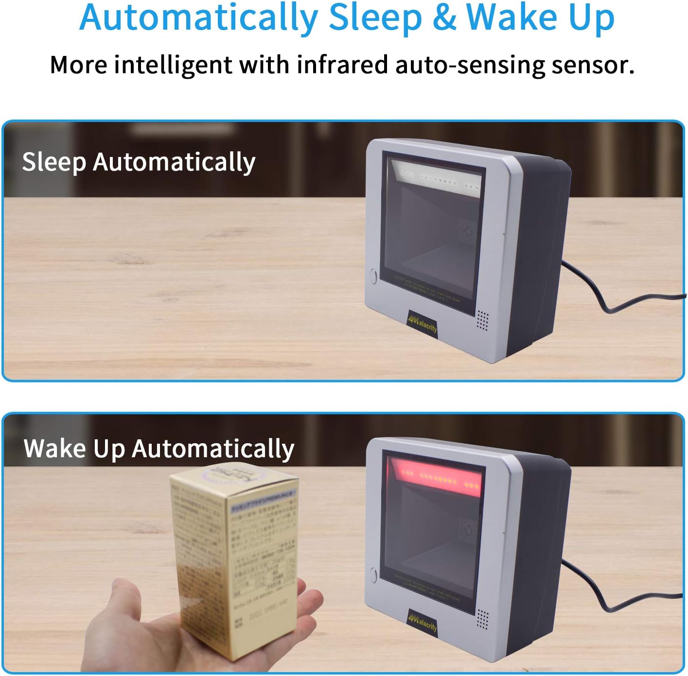 Alacrity 2D 1D Desktop Barcode Scanner,Omnidirectional Hands Free USB