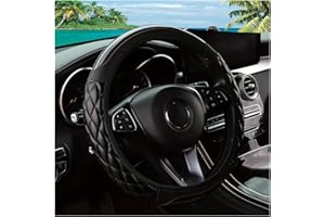 Couslcd Car Steering Wheel Cover, 14.5-15inch Leather Anti-Slip Car Wheel Cover Protector, Safety Comfortable Desgin, Universal Auto Steering Wheels Accessories for Cars Truck SUV (Black)