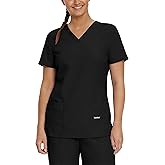 Landau Essentials Tailored Fit 4-Pocket V-Neck Scrub Top for Women 8111 Black