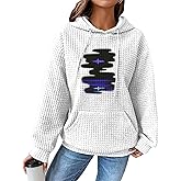 domirica Womens Hooded Sweatshirt Fashion Waffle Crewneck Pullover Long Sleeve Comfy Sweatshirt With Pocket Casual Wear