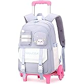 ETAISHOW Cat Print Rolling Backpack for Girls Kids Backpack with Wheels Roller Bookbag Trolley School Bag Wheeled Bag Blue