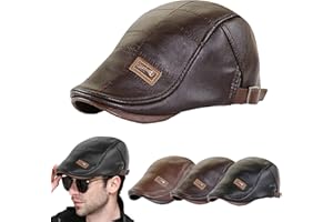 KDGENG Beret Hat - 2023 Trendy Leather Beret, Men Adjustable PU Leather Ivy Cap Newsboy Hat Fishing Hat for Men (Dark Coffee)