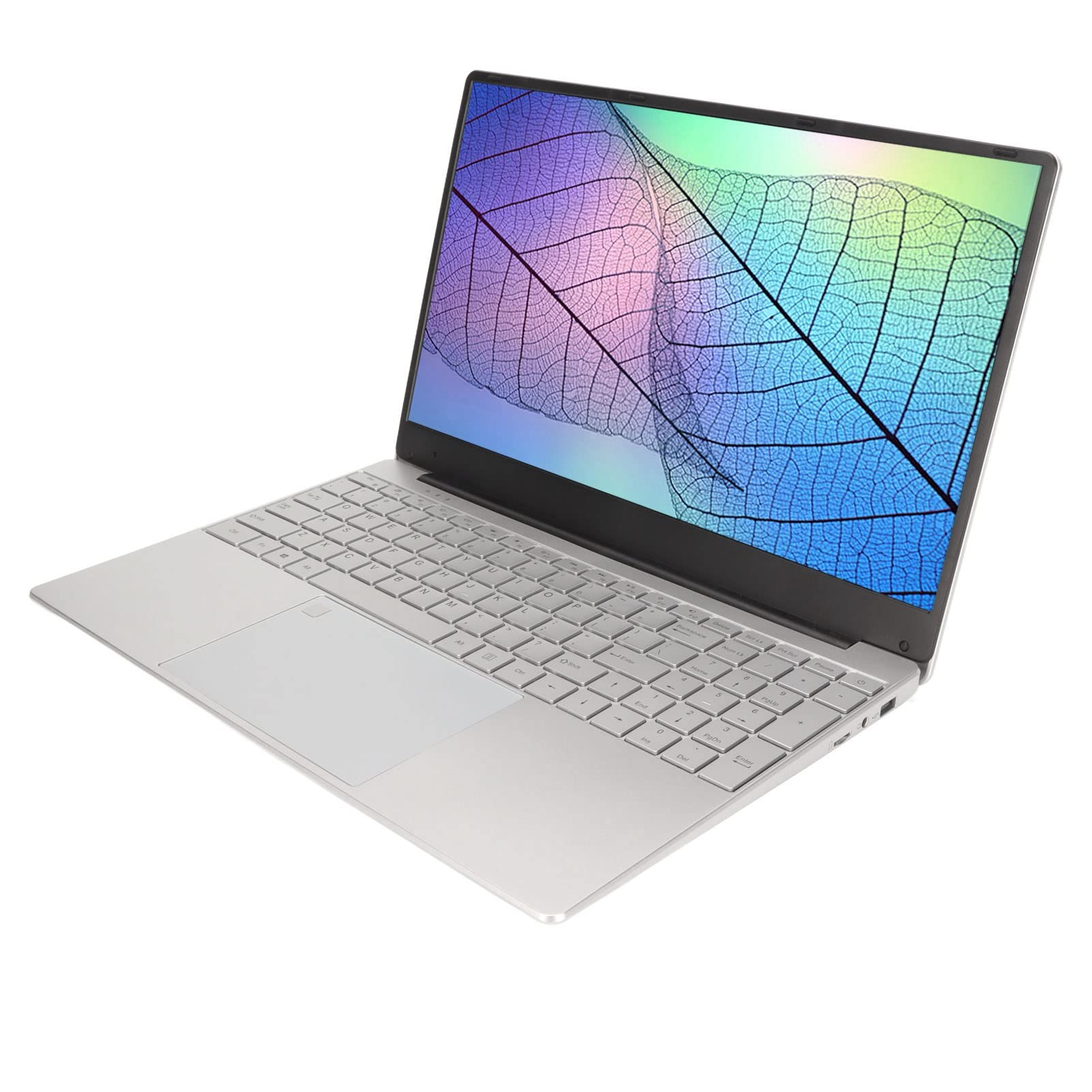 15.6 inch Laptop, 16GB Ultra Slim Fingerprint Gaming Laptop for Windows11, for N5095 Processor, 1920x1080 IPS HD Screen, Backlit Keyboard for Office, Silver (16G+128G)