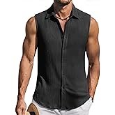 COOFANDY Men's Summer Sleeveless Shirts Beach Knit Tank Top Button Up Casual Tank Shirt Vacation Tops