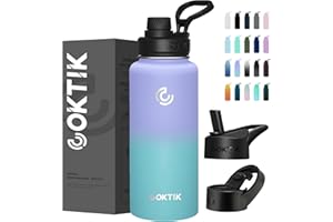COKTIK 40 oz Sports Water Bottle With Straw,3 Lids, Stainless Steel Vacuum Insulated Water Bottles,Leakproof Lightweight, Keeps Cold and Hot, Great for Travel, Hiking, Biking, Running(Sweet Candy)