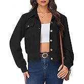 Simlakey Women Cropped Corduroy Shacket Casual Button Down Jacket Long Sleeve Fashion 2025 Trendy Collared Outfit Fall Winter
