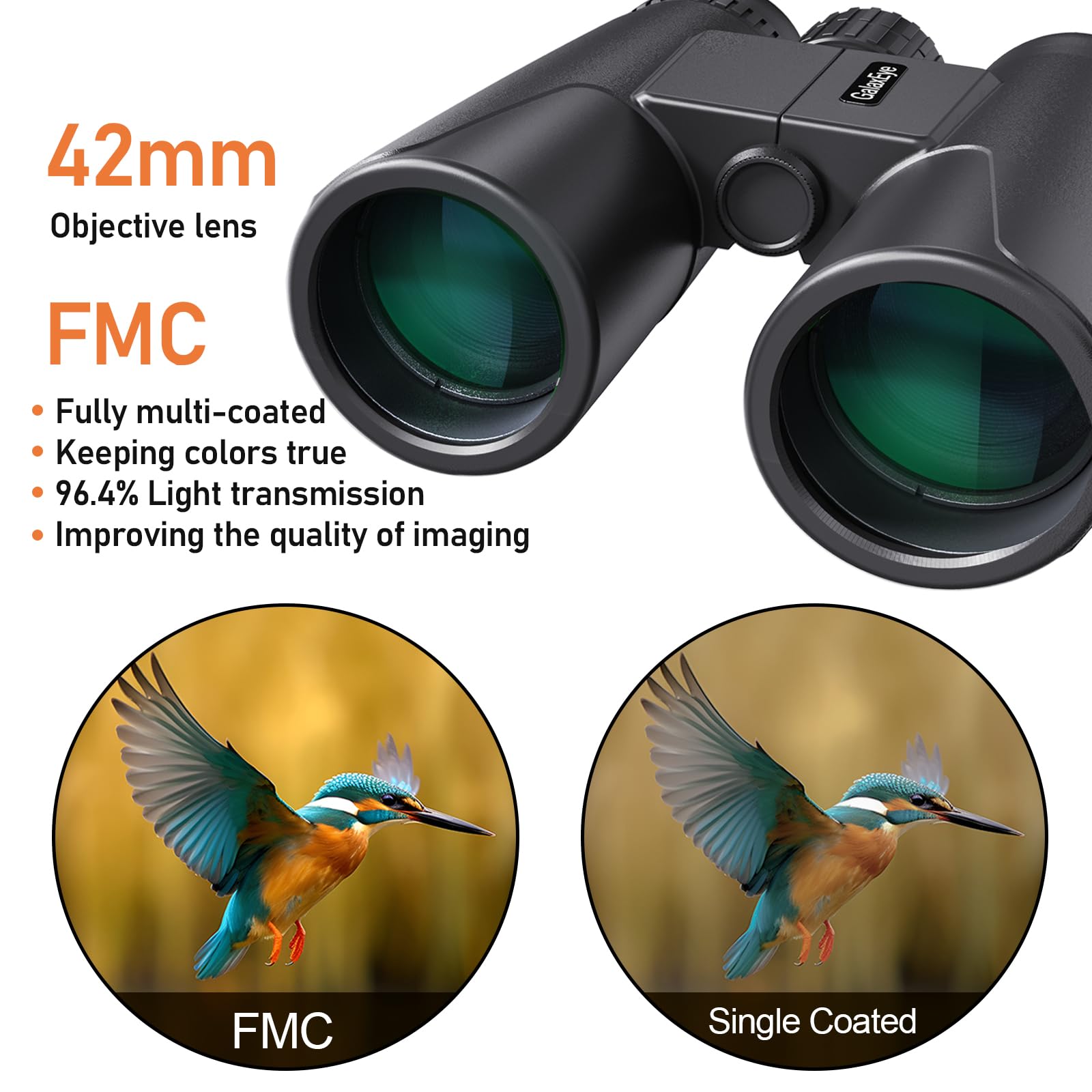 Binoculars for Adults 12x42 GalaxEye Compact with Phone Adapter Large View Easy Focus with HD BAK4 Prism FMC Lens for Bird Watching, Hunting, Stargazing, Cruise, Travel