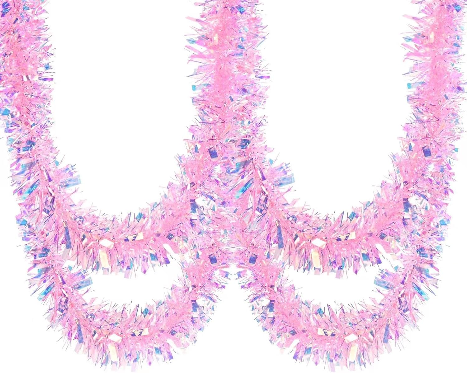 Wreaths, Garlands & Swags - 33FT Pink Christmas Tinsel Garland Metallic Tinsel Twist Garland Glitter Foil Garland Decoration for Christmas Tree Wedding Party